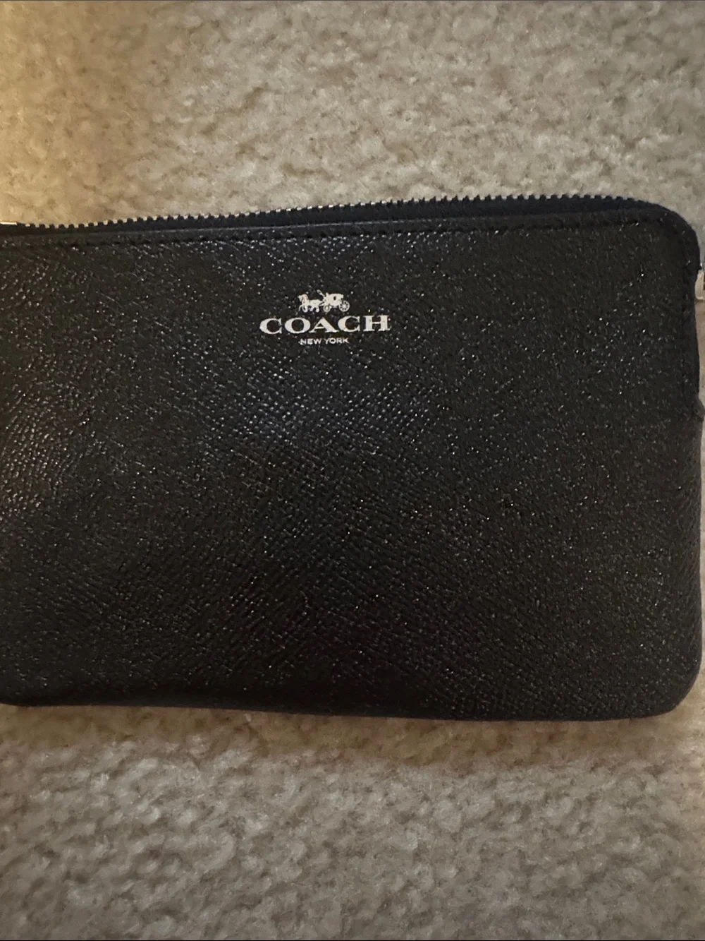 Coach Black Leather Wristlet Card Pouch with Strap